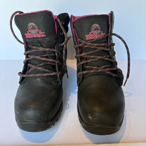 Brahma Women's Black and Pink Combat Boots Lace-up Slip resistant Size 9 - Picture 2 of 9